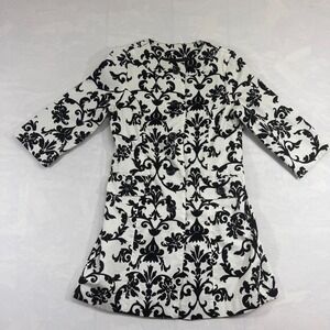 Appraisal Coat Women 4 Black White Damask Print Fully Lined Stretch Button Front